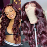 Sugar Plum Color Glueless Burgundy Loose Wave Lace Frontal Wig 200% Density